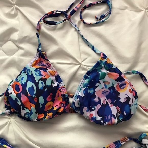 Blue floral colourful patterned tie bikini set - Picture 3 of 3
